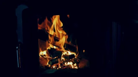 Fireplace. the fire flares up. flames of fire. Stock Footage 156746186