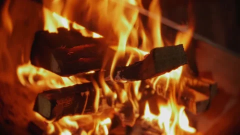 Fireplace. the fire flares up. flames of fire. Stock Footage 156746211