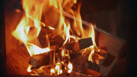 Fireplace. the fire flares up. flames of fire. Stock Footage 156746302