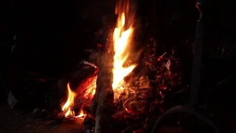 Fireplace with fire on Stock Footage 74921906