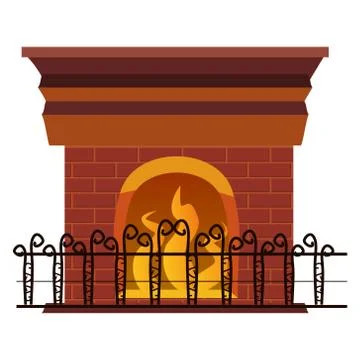 Fireplace with fire inside the grate. An element of the interior of a living Ilustración de archivo