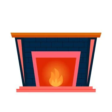 Fireplace with fire inside on white background illustration Stock Illustration