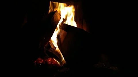 Fireplace with fire in the interior of the house. fire close up Stock Footage 171882093