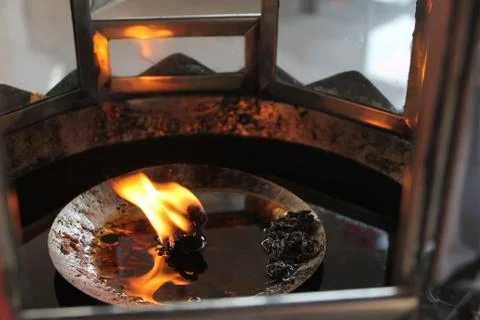 Fireplace with fire Stock Photos