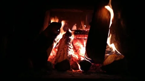 Fireplace with firewood on fire. Stock Footage 171882096