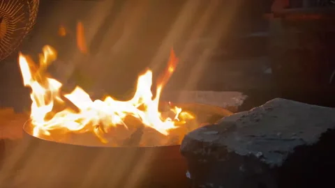 FIREPLACE FLAME BURN ON A BARREL Stock Footage 269902867