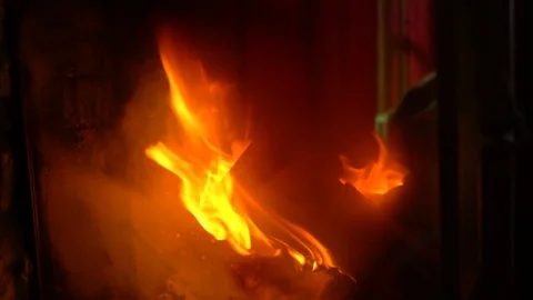 Fireplace with flames Stock Footage 84854335