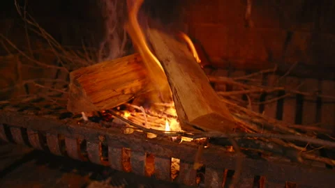 Fireplace flames medium shot. Stock Footage 199235777