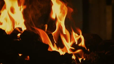 Fireplace flames in slowmotion Stock Footage 89969687