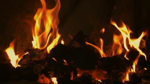 Fireplace flames in slowmotion Stock Footage 89969707