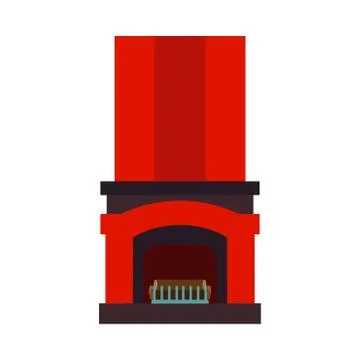 Fireplace front view vector icon heat flame traditional. Home vintage element Stock Illustration