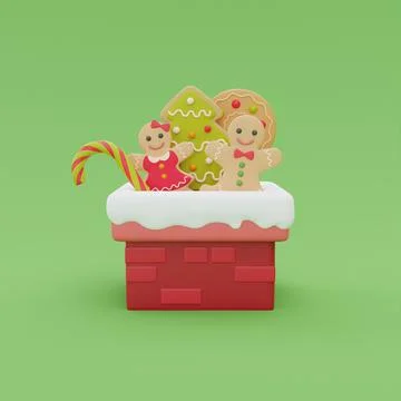 Fireplace full of Gingerbread and candy. Merry Christmas and Happy New Year.  Stock Illustration