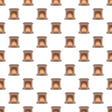 Fireplace hearth glowing with burning fire seamless pattern 스톡 일러스트