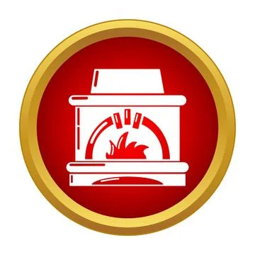 Fireplace hearth icon with burning flame in red circle Stock Illustration