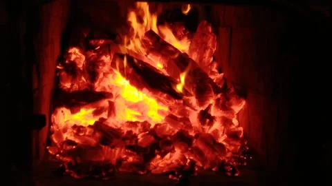 Fireplace for heating with wood Stock Footage 213003114