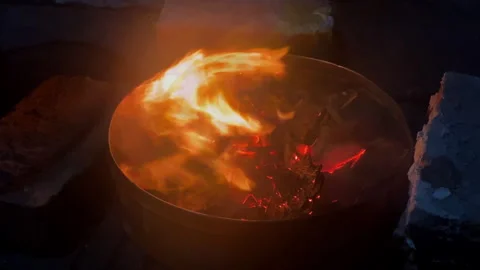 FIREPLACE HIGH ANGLE ON A BARREL Stock Footage 269903046