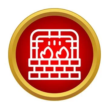 Fireplace icon with burning flames in red circle Stock Illustration