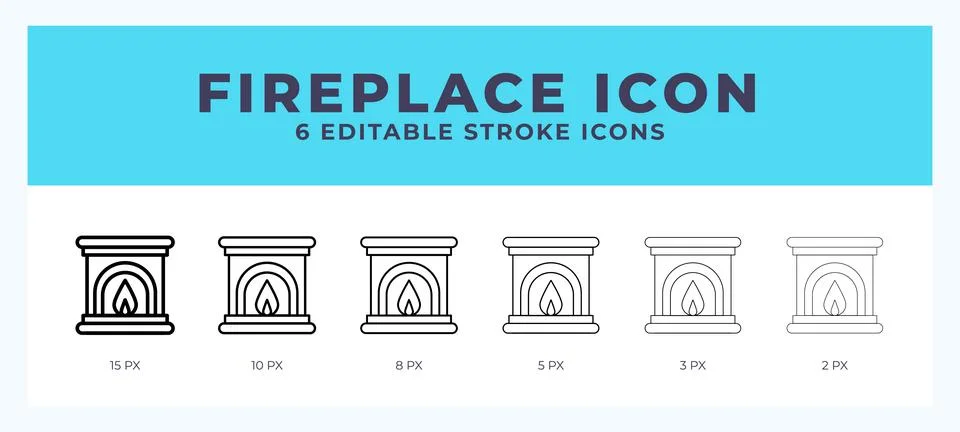 Fireplace icon with different stroke. Editable stroke. Vector illustration. Stock Illustration