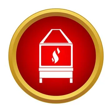 Fireplace icon with flame in red circle Stock Illustration