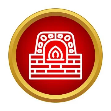 Fireplace icon on red circular button Stock Illustration