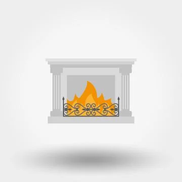 Fireplace. Icon. Vector. Flat. Stock Illustration