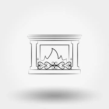 Fireplace. Icon. Vector. Line. Stock Illustration