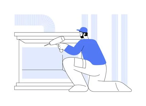 Fireplace installation abstract concept vector illustration. Ilustración de archivo