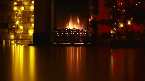 Fireplace in the interior New Year Video stock 58947240