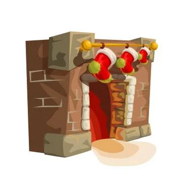 Fireplace isolated on white Stock Illustration