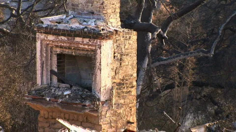 Fireplace left from fire destruction Stock Footage 419534
