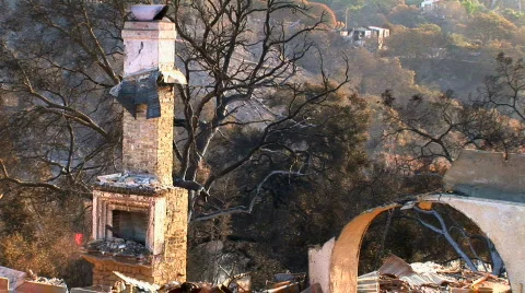 Fireplace left from fire destruction Stock Footage 419553
