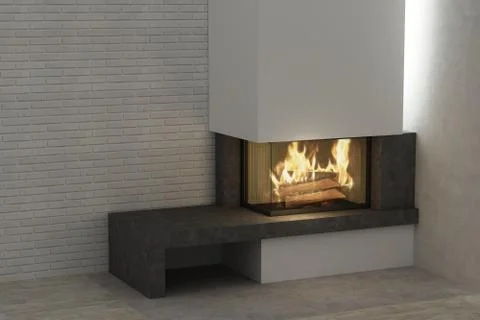 Fireplace in the light interior of home Stock Photos