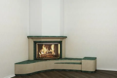 Fireplace in the light interior of home Stock Photos