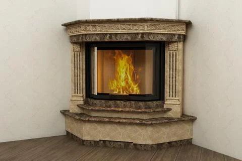 Fireplace in the light interior of home Stock Photos