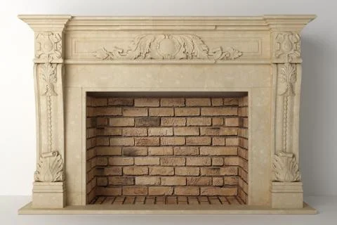 Fireplace in the light interior of home Stock Photos
