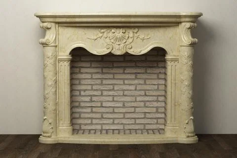 Fireplace in the light interior of home Stock Photos