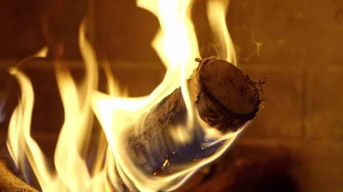 Fireplace: Log Burning - Brick Hearth - Close-up Shot Stock Footage 290113921
