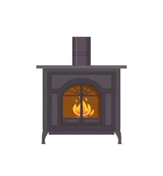 Fireplace Made of Metallic Material Isolated Icon Stock Illustration