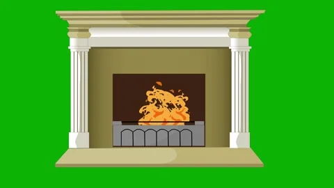 Fireplace Mantel Fire Burning Animation – Green Screen. Cozy burning fire flames Stock Footage 325495571