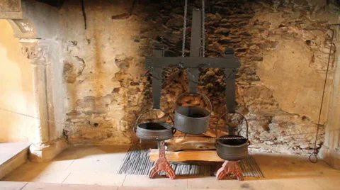 Fireplace in a medieval castle. Stock Footage 40648128