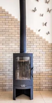 Fireplace in modern interior Stock Photos