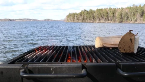 Fireplace next to a lake. Stock Footage 253075096