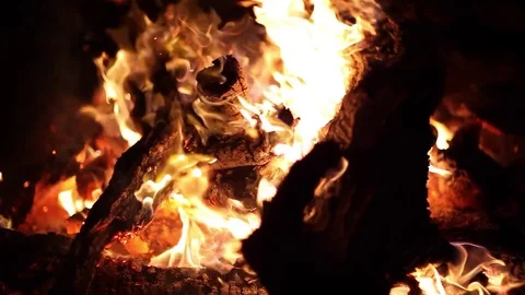 Fireplace night, close up Stock Footage 77598332