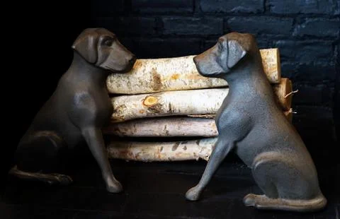 Fireplace Pair of Andiron or Firedogs. Stock Photos