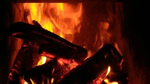 Fireplace in production room with fire Stock Footage 220556792