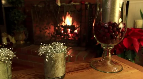 FIREPLACE PULL BACK TO WINE Stock Footage 1011553