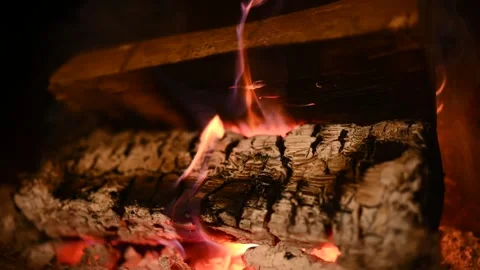 Fireplace With Real Flames And Burning Logs, Slowmotion Stock Footage 263887882