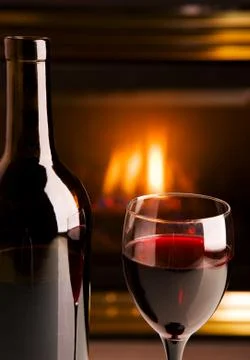 Fireplace red wine Foto stock