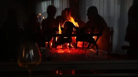 Fireplace with a reflection in the background Stock Footage