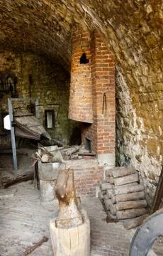 Fireplace of restaurant Stock Photos